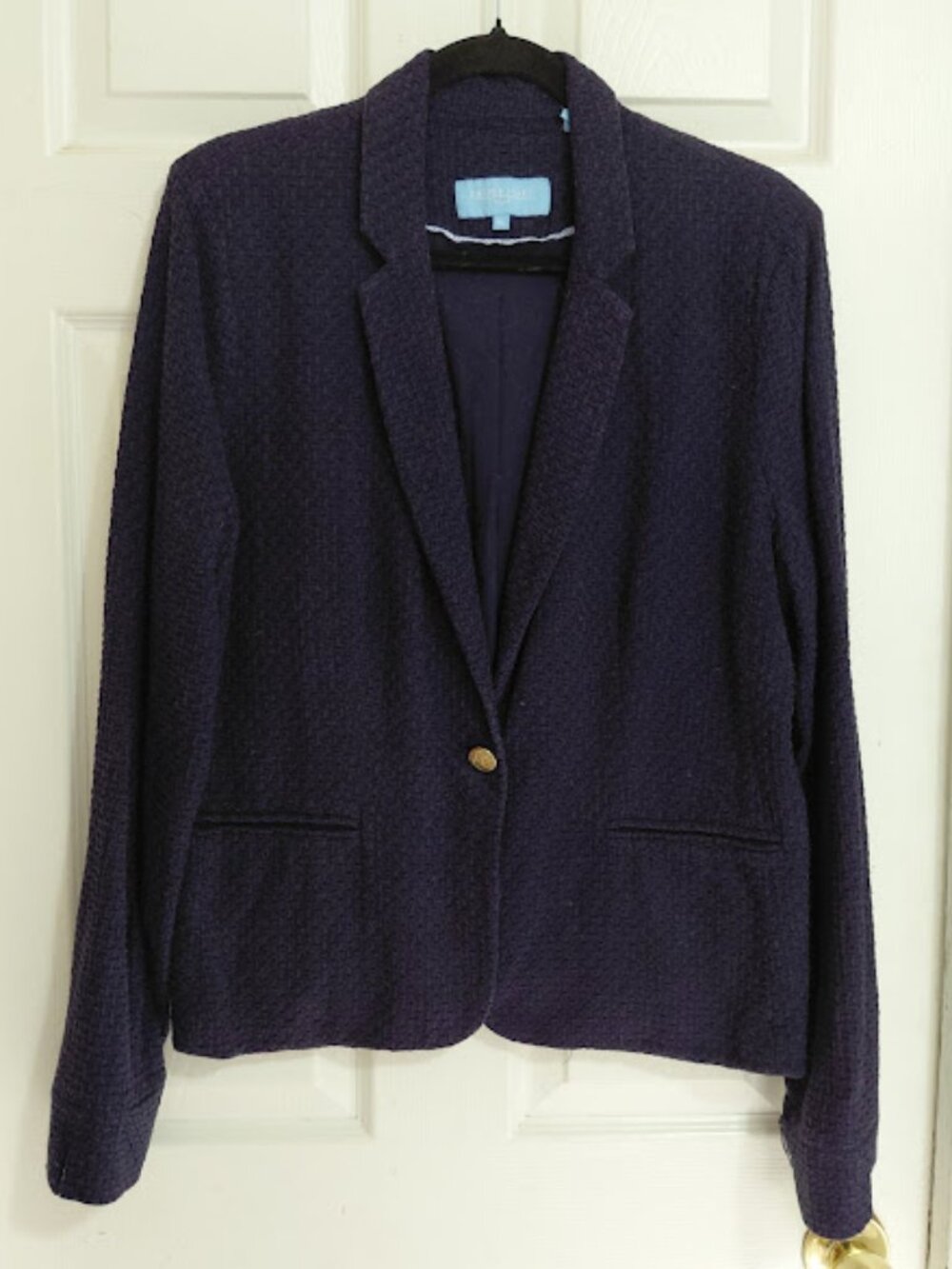 Draper James RSVP Navy Cotton Weave Knit Texture 1-Button Women's Blazer Size XL